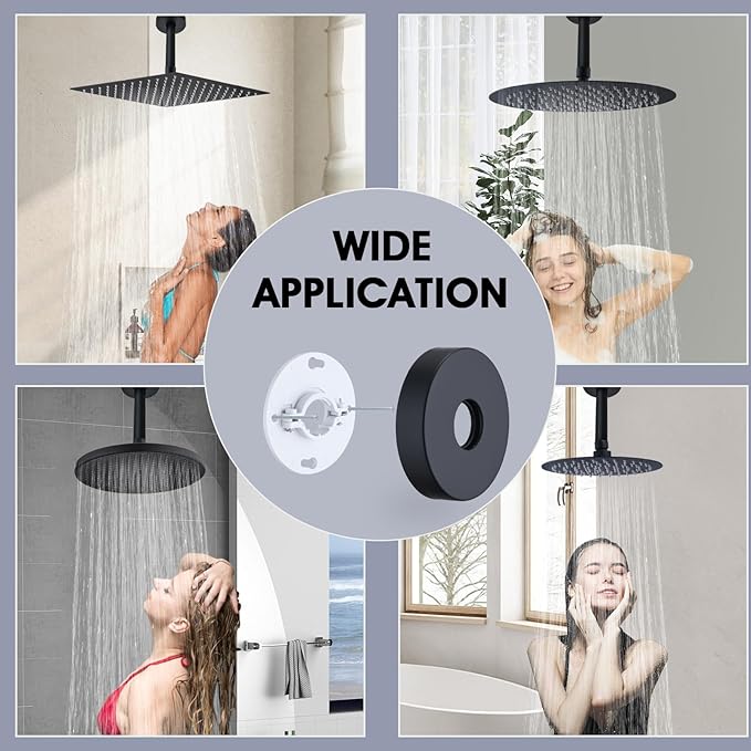 6 Inch Shower Arm with Flange and Stabilizer Bracket, Ceiling Mount Replacement Rain Shower Head 304 Stainless Steel Straight Arm For Fixed Shower Head, Matte Black