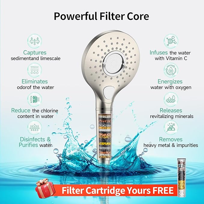 SunCleanse Shower System - 12 Inch Dual Filtered Rainfall Shower Head Combo- High Pressure 3 Spray Mode Showerhead-Included Rough in Valve and Trim Kit, Brushed Nickel
