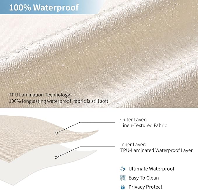 2-in-1 Waterproof Fabric Shower Curtain or Liner,Linen Textured,Breathable TPU & Washable Bathroom Shower Curtain Set with 12 Plastic Hooks,Modern,72"x72" Cream