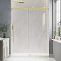 Frameless Glass Shower Door, 43-48" W x 76" H Sliding Frameless Shower Door, 1/4''(6mm) SGCC Tempered Glass, Explosion-Proof Film Nano Coating, Stainless Steel Hardware, Brushed Gold