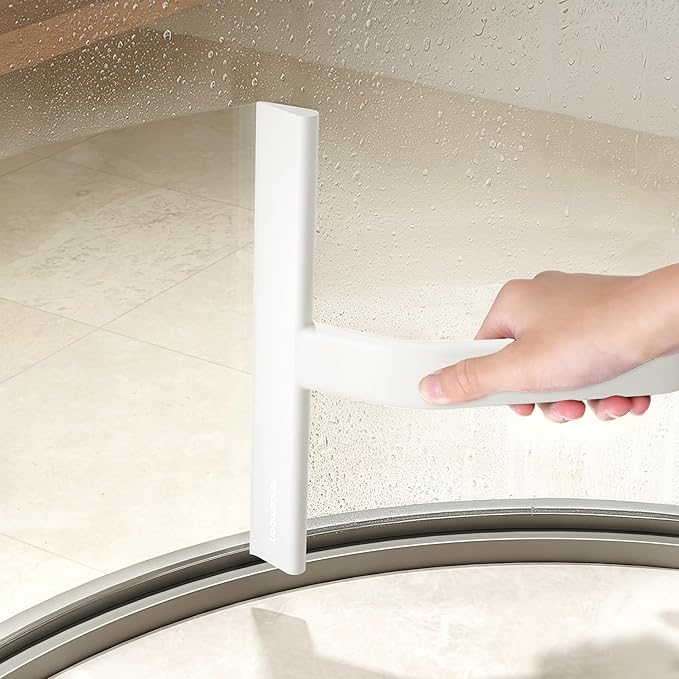 dancemoon JustHang Shower Squeegee for Glass Doors, All-One-Piece Silicone with Built-in Hook Design for Easy Hanging, Household Window Mirror Squeegee for Bathroom, Glass, Kitchen, Tile Wall, Car