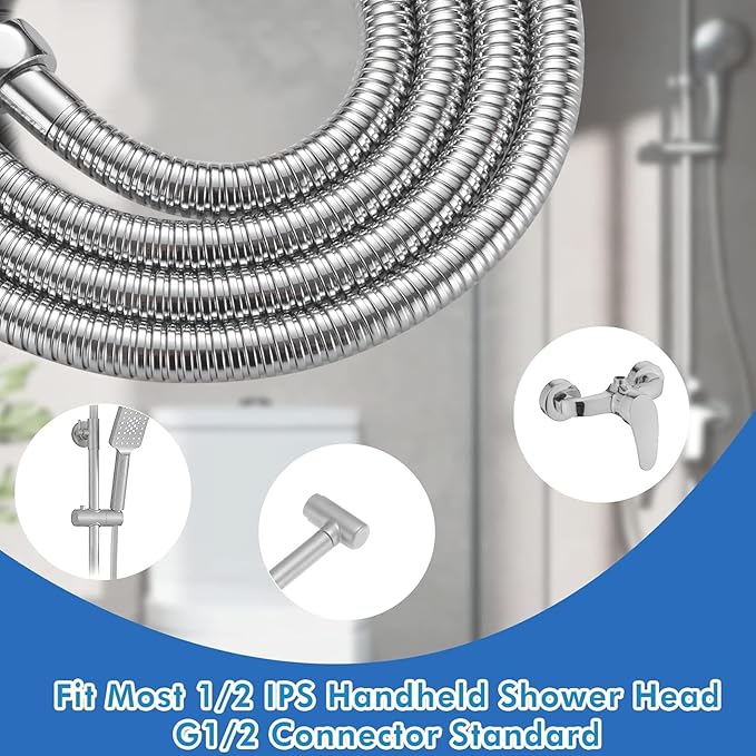 RUMOSE 79 inches Shower Hose Extra Long Stainless Steel Shower Tube Attachment Flexible Handheld Shower Sprayer Hose, Polished Chrome