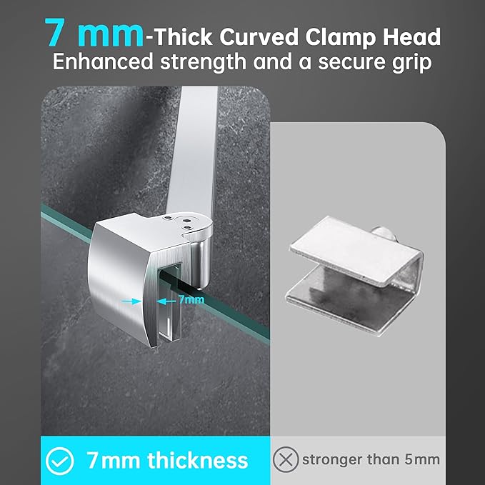 Frameless Shower Door Support Bar, Stainless Steel Wall-to-Glass Support Arm to Fixed Shower Glass Panel, for 1/4"-3/8" (6-10 mm) Door, 180° Pivot & Stow-Flat Mode (Brushed Nickel, 23.6-inch(600mm))