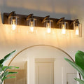 5-Light Bathroom Light Fixtures Modern ORB Vanity Lights for Bathroom Lighting Fixtures Over Mirror with Clear Glass Shade for Cabinet Mirror Bedroom Hallway