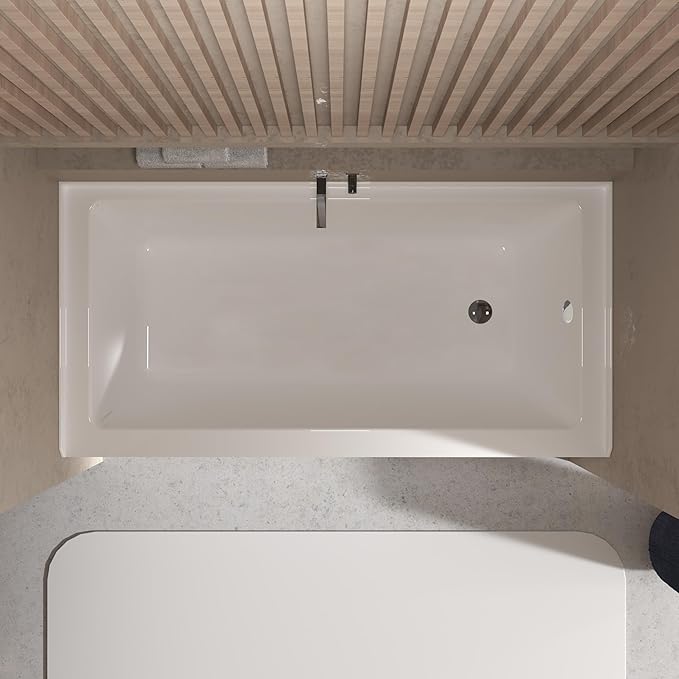 60x32 Inch Acrylic Drop-in Bathtub, Rectangular Soaking Tub with Integral Apron,Built-in Bathtub, Matte Drain and Overflow, Ergonomic Design, Easy Installation for Bathroom, Right Overflow and Drain