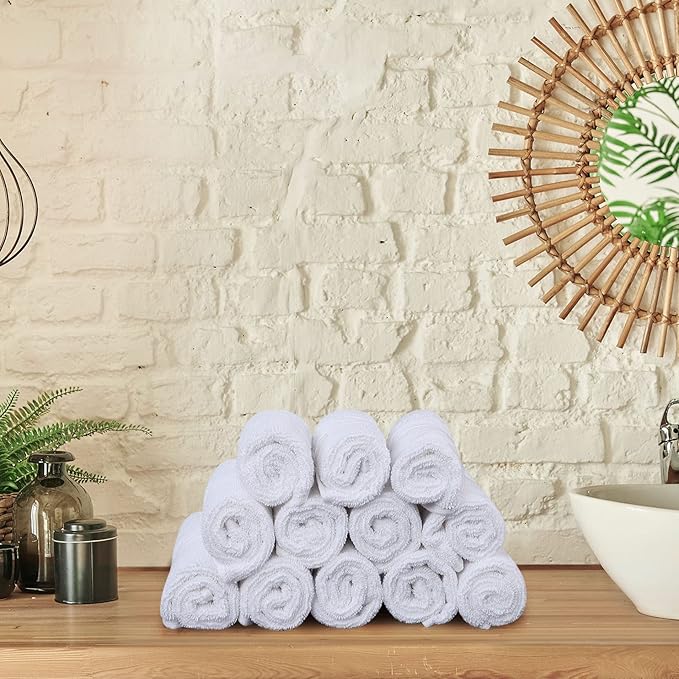 Utopia Towels - Luxury Wash Cloths Set (12 x 12 Inches) 600 GSM 100% Cotton Ring Spun, Highly Absorbent and Soft Feel Washcloths for Bathroom, Spa, Gym, and Face Towel (White) (216 Pack)