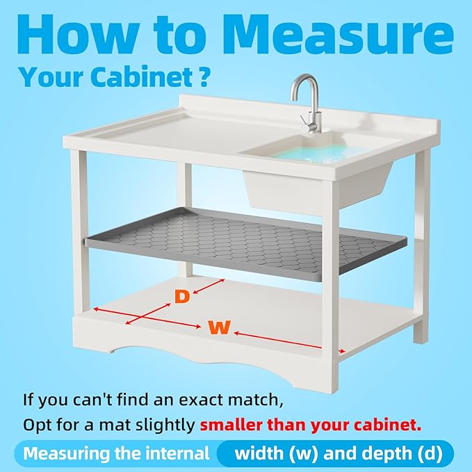 Silicone Under Sink Mat 40" x 19", Kitchen Essentials and Gadgets, Shelf Liner and Cabinet Protector, Home Organizers and Storage, Waterproof Bathroom Tray