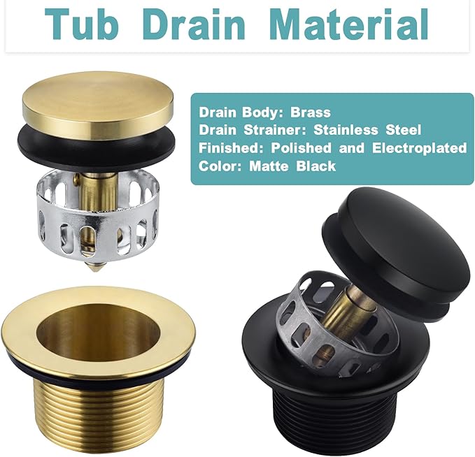 BESTILL Tip-Toe Bathtub Drain Bath Tub Trim Set Conversion Kit, Two Hole Style, Matte Black