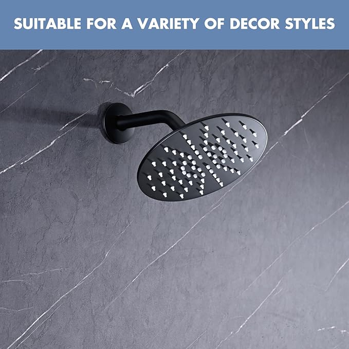 Rainfall Shower Head, MEDIOMI Rain Shower Head Set - Ultra-Thin Design High Flow Stainless Steel Large Round Rain Shower Heads with Shower Arm and Flange (8-Inch, Matte Black)