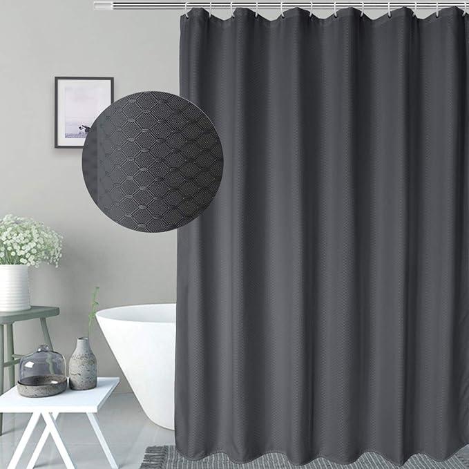 AooHome Extra Long Shower Curtain, Fabric Bathroom Curtain Waffle Weave Decor with Hooks, Weighted Hem, Heavy Duty, Water Repellent, Charcoal, 72x78 Inch