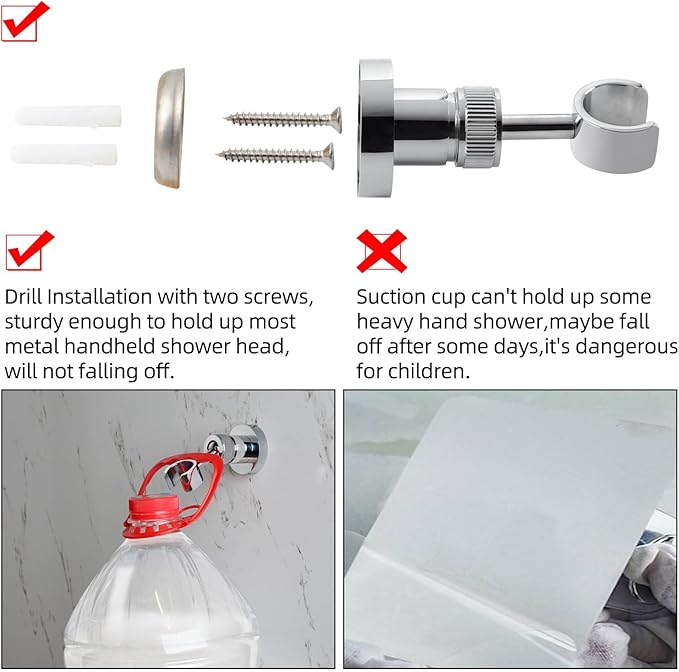 PHASAT Handheld Shower Head Holder Adjustable Solid Brass Handheld Shower Head Bracket Holder Wall Mount,Shower Wand Holder Chrome,A13023C