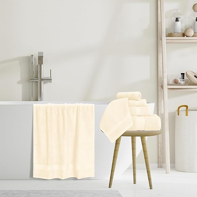 GLAMBURG Ultra Soft 8-Piece Towel Set - 100% Pure Ringspun Cotton, Contains 2 Oversized Bath Towels 27x54, Hand 16x28, 4 Wash Cloths 13x13 Ideal for Everyday use, Hotel & Spa Ivory Cream