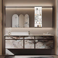 76IN Modern Bathroom Vanity with Sink - Bathroom Vanity with 2 Drawer Organizer, LED Mirror Lights & Defogging Function | Wall - Mounted Vanity with Silver Sink Faucet
