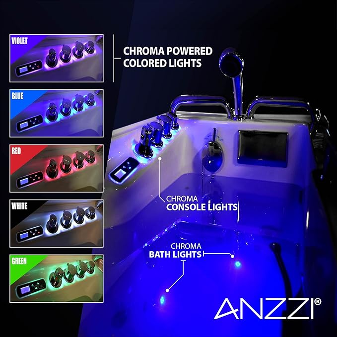 ANZZI Walk In Tub 53" x 27" Right-Drain Bathtub, Air & Whirlpool Massage Jets, Quick Fill with 6‑Setting Handheld Shower, Aromatherapy, Bath Pillow, LED Light | 2753FLWR