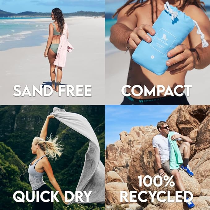 Dock & Bay Customized Beach Towel - Quick Dry, Sand Free - Compact, Lightweight - 100% Recycled - Includes Bag - Essential - Mountain Grey - Large