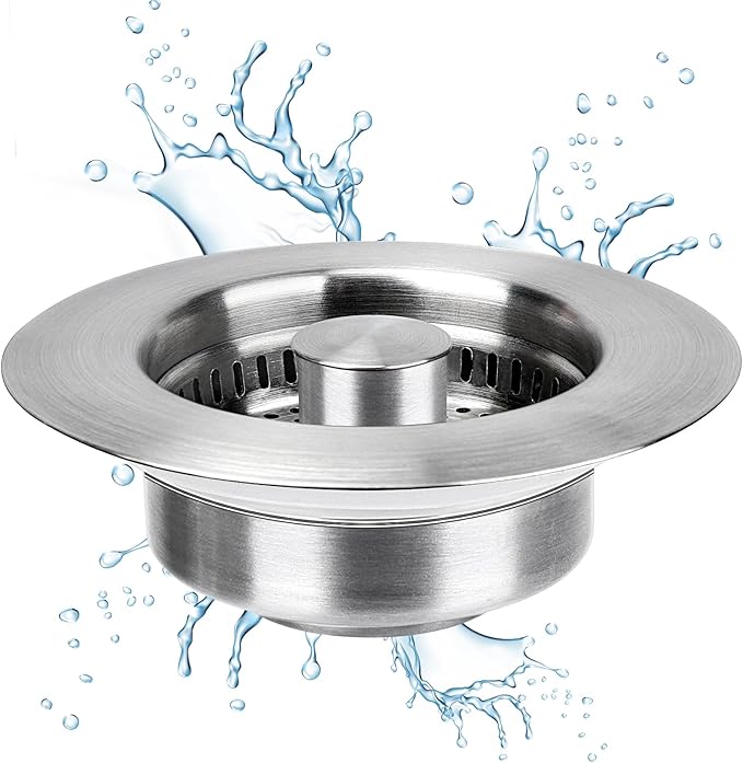 Upgraded 3 in 1 Kitchen Sink Drain Strainer - Stainless Steel Sink Stopper, Anti-Clogging Sink Food Catcher Basket, Fast Drainage Odor Filter Sink Plug