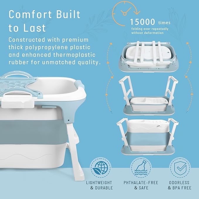 Portable Bathtub Foldable Bathtub for Adults, 39 Inch Small Tub with Ergonomic Seat & Massage Roller, Ice Bath Tub for Shower, Sitz Bath, Ice Baths Freestanding Bathtubs for Bathroom Grey