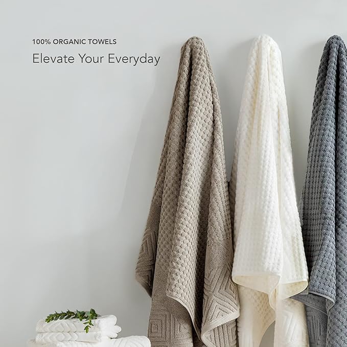 Texere 100% Organic Cotton Diamond Jacquard 700 GSM Luxury Bath Towel Sets - Spa Quality Bath Towels, Hand Towels, Washcloths (Diamond, Black, 6 Piece)