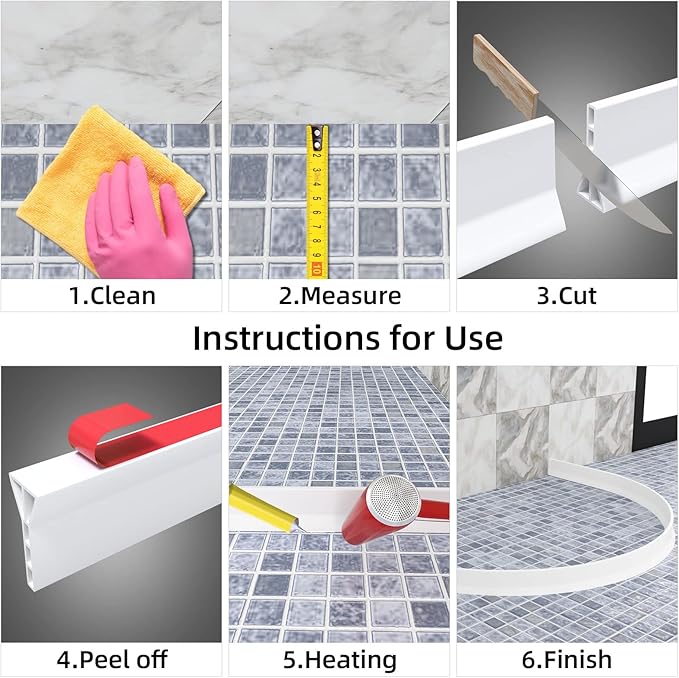 3" High Shower Threshold Water Dam 98 IN Collapsible Shower Water Splash Guard for Curbless Shower Threshold Barrier Water Stopper for Wet and Dry Separation Bathroom and Kitchen (White)