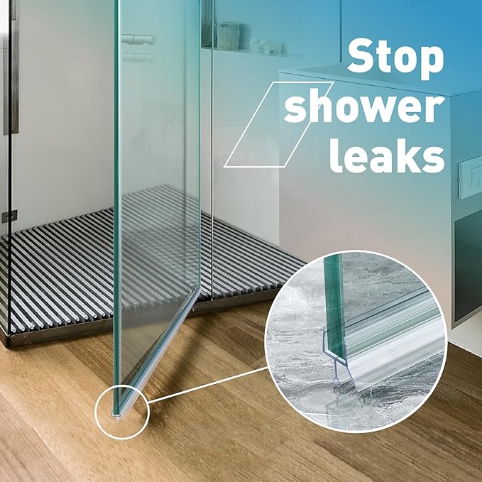 Shower Door Bottom Seal,2 PCS 3/8" X 36" Shower Door Sweep for 3/8 Inch Glass,Frameless Glass Door Seal Strip to Seal 11mm Gap,Stop Shower Leaks and Create a Water Barrier