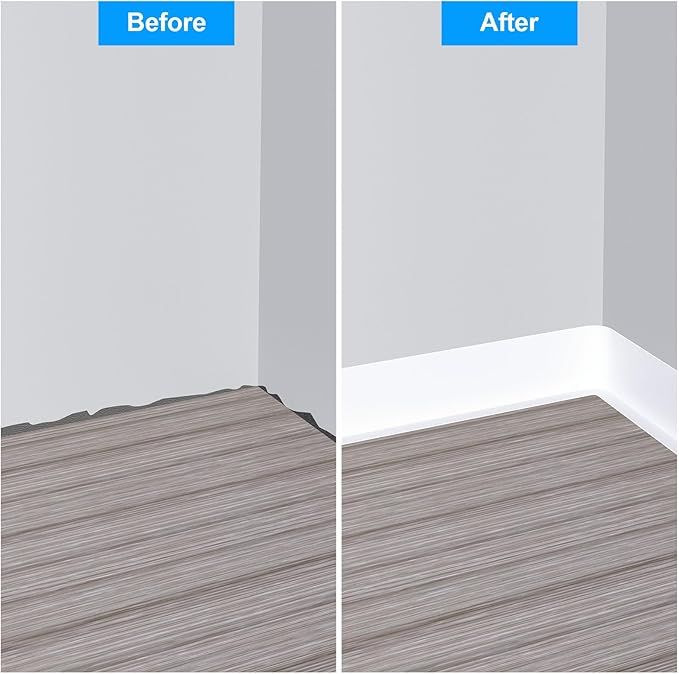 Duzzy Flexible Baseboard Molding Trim, 5 Inch(W) x 60 Feet(L) Peel and Stick Rubber Wall Trim Molding, Self-Adhesive Vinyl Wall Base Cove Base