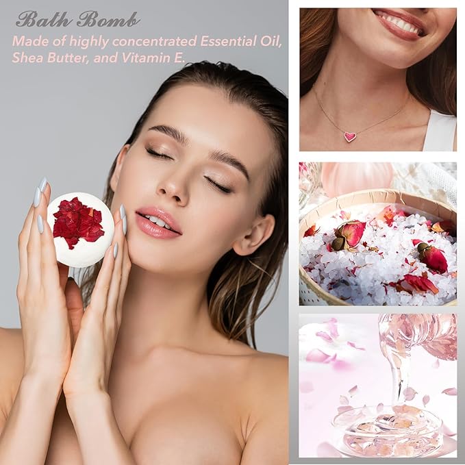 Christmas Gifts for Women - 19-Piece Luxury Rose & Cherry Blossom Spa Gift Basket Set Bath and Body Gift Sets Care Kit with Necklace | Valentine's Day, Mothers Day Gifts Baskets for Mom, Wife