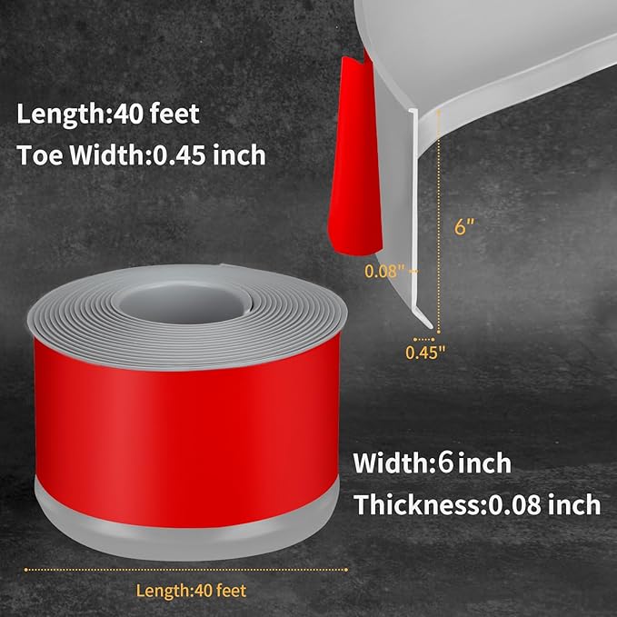 Flexible Baseboard Molding Trim 6 Inch Self-Adhesive Vinyl Wall Base Peel and Stick Cove Base Rubber Wall Baseboard Moulding Trim (40Ft, Gray)
