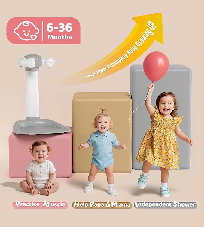 Baby Bath Stand, Foldable Standing Bathtub for Baby, Shower Stand and Bath Support for Infants and Toddlers (6–36 Months), Non-Slip Adjustable Baby Standing Support, Grey