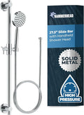 HammerHead Showers® Solid Metal 27.5 Inch Shower Slide Bar Set and Handheld Shower Head with Hose — CHROME — 2.5 GPM High Pressure Spray Wand — Easily Adjust Height & Angle of Handshower