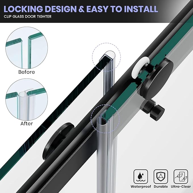 Bathroom Shower Door Seal Strip, 2PCS 78 Inch Shower Door Bottom&Side Seal Strips, U-Type PVC Transparent Shower Door Seal Strip for 3/8"(10MM) Frameless Shower Door