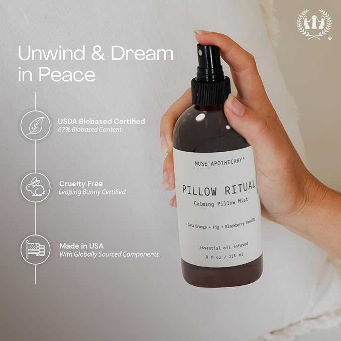 Muse Apothecary Pillow Ritual - Aromatic, Calming and Relaxing Pillow Mist, Linen and Fabric Spray - Infused with Natural Aromatherapy Essential Oils - 8 oz, Tonka Bean + Amber + Warm Cedarwood, 2