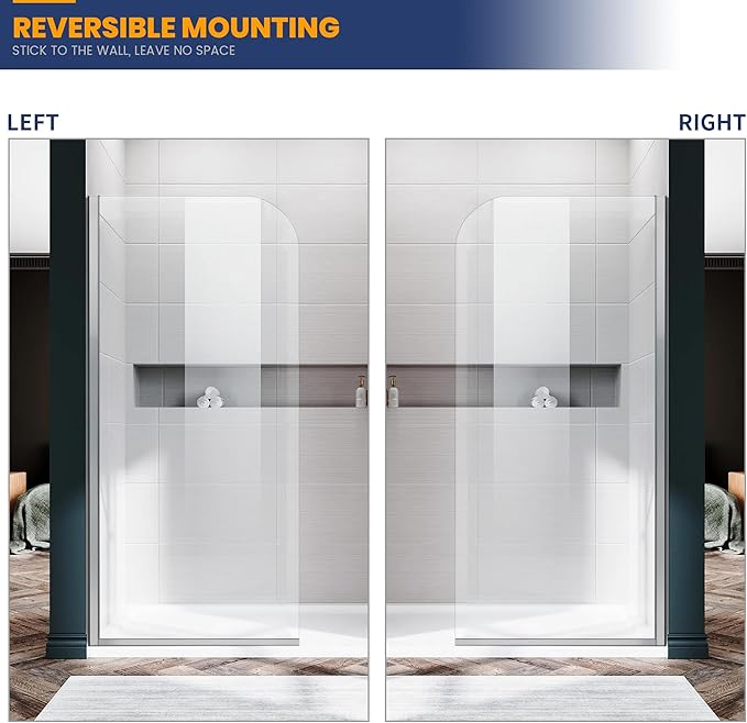 Glass Shower Panel, 36" W x 78" H Semi-Framed Fixed Shower Glass Panel in Silver with 5/16"(8mm) Clear Tempered Glass Door, Simple Shower Door Panel for Bathroom