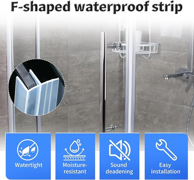 Shower Door Side Seal Strip,118 Inch F-Type Frameless Shower Door Seal, F-Type Shower Door Sweep for 5/16"(8mm) Thick Glass