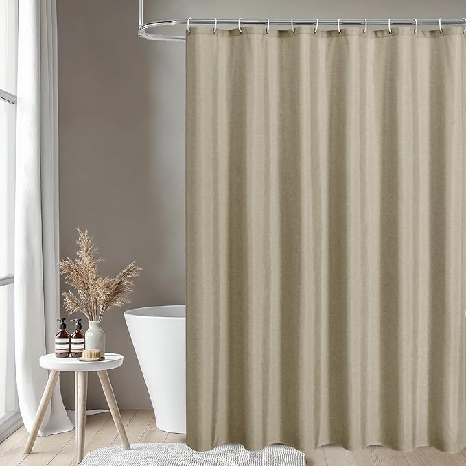 2-in-1 Waterproof Extra Long Fabric Shower Curtain or Liner,Linen Textured,96 Inch Breathable TPU & Washable Bathroom Shower Curtain Set with 12 Plastic Hooks,Modern,72"x96" Khaki