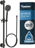 HammerHead Showers® Solid Metal 27.5 Inch Shower Slide Bar Set and Handheld Shower Head with Hose — MATTE BLACK — 2.5 GPM High Pressure Spray Wand — Easily Adjust Height & Angle of Handshower