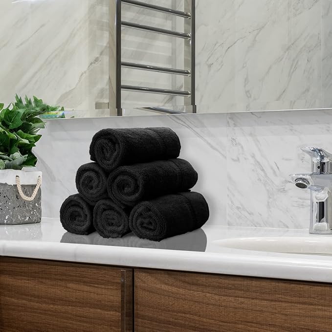 Monogrammed Hand Towel, Personalized Initial Gift, Extra Absorbent 100% Turkish Cotton - Soft Terry Finish - Set of 2 - Gold Block Initial K - Embroidered on Black Towels