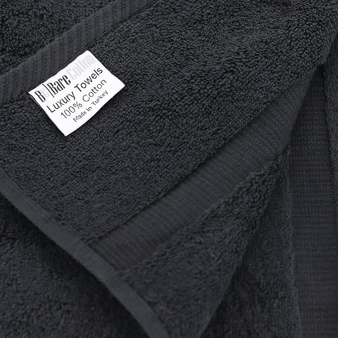 Monogrammed Hand Towel, Personalized Initial Gift, Extra Absorbent 100% Turkish Cotton - Soft Terry Finish - Set of 2 - Gold Block Initial L - Embroidered on Black Towels