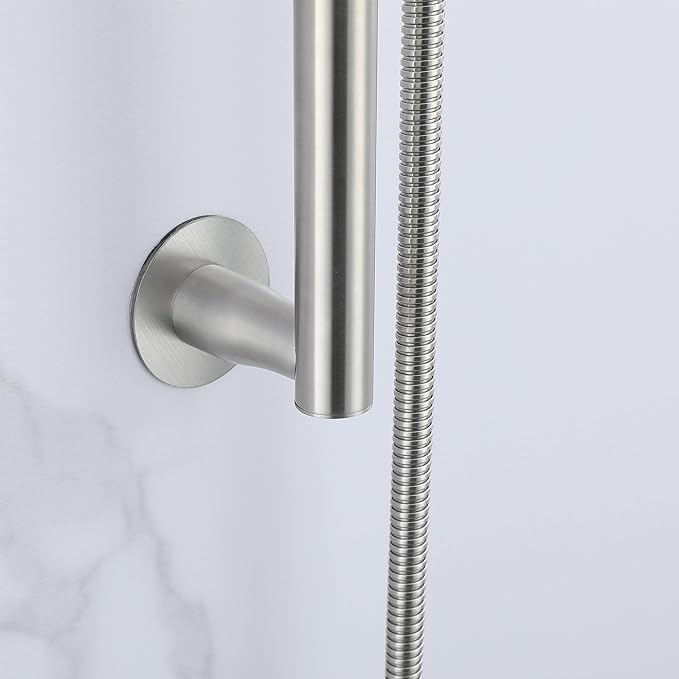 RRAJJ Shower slide bar that is installed by pasting or punching holes，Adjustable height 28 inch of all SUS304 stainless steel Shower Head Holder (all stainless steel- Brushed Nickel)