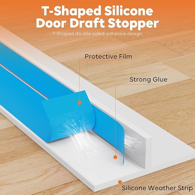T-Shaped Silicone Door Weather Stripping for Side, 1.97 in x 20 Ft Door Draft Stopper Shower Seal Strip for Door Frame & Windows and Shower Sweep Gaps(White)