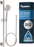 HammerHead Showers® Solid Metal 27.5 Inch Shower Slide Bar Set and Handheld Shower Head with Hose — BRUSHED NICKEL — 2.5 GPM High Pressure Spray Wand — Easily Adjust Height & Angle of Handshower