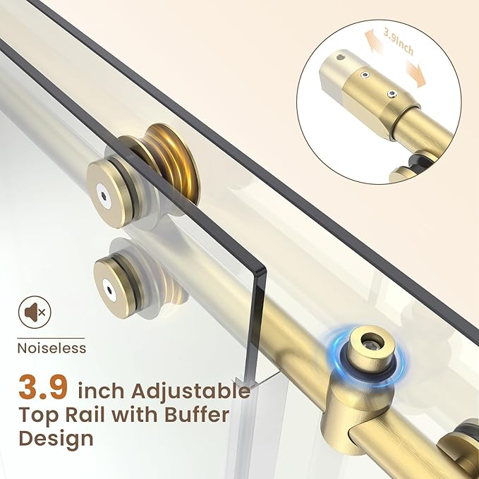 Bathbliss Glass Shower Door 44"-48" Wx60 H,Frameless Sliding Glass Door with 5/16"(8mm) Tempered Glass Shower with Brushed Gold Finish