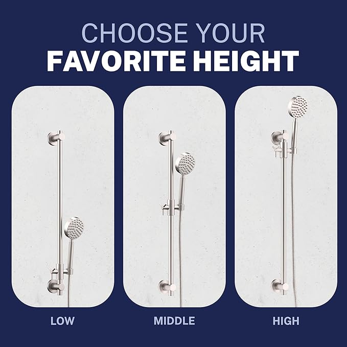 HammerHead Showers® SOLID METAL 27.5 Inch Shower Slide Bar Set and Handheld Shower Head with Hose — BRUSHED NICKEL — 1.75 GPM Low Flow Spray Wand — Easily Adjust Height & Angle of Handshower