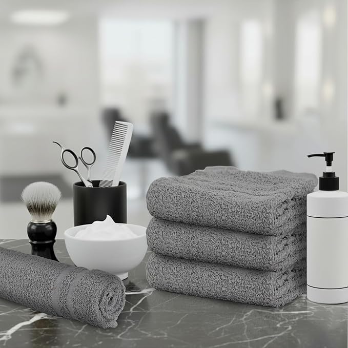 24 Pack Dark Grey Hand Towels 100% Cotton Spa Towel – 16x27 inches Highly Absorbable Facial Towels Gym, Hair, Face, Bulk Small Towels (Not Bleach Proof)