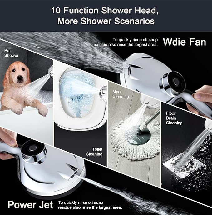 2.5gpm Magnetic Shower Head with Handheld:High Pressure10-setting Handheld Shower Head,Magnetic Bracket,59 Inches Stainless Steel Shower Hose,Magnetic Shower Base. (Basic Model, Chorme)