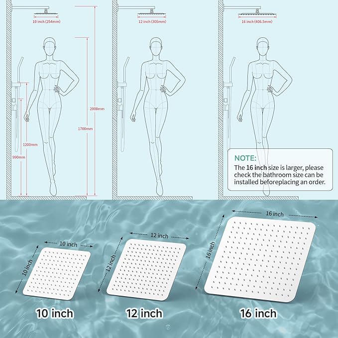 SR SUN RISE Luxury 10 Inch Large Square Stainless Steel Shower Head High Pressure Rainfall Showerhead Ultra Thin Water Saving Polished Chrome