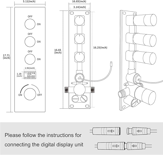 Shower System Polished Chrome Shower Faucet Set with 14X20 inch Shower Head, 6 PCS Body Jet and Handheld Shower, with Digital Temperature Display Function