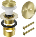 Brushed Brass Bathtub Drain Stopper and Overflow Kit, Solid Brass Tip-Toe Bath Tub Drain with Hair Catcher - Universal Coarse/Fine Thread, Bathroom Bathtub Plug Replacement, 11.5/16 UNC