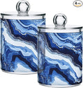 MNSRUU 4 Pack Qtip Holder Organizer Dispenser Blue Marbling Bathroom Containers Bathroom Vanity Storage Canister Apothecary Jars for Cotton Swabs/Pads/Floss