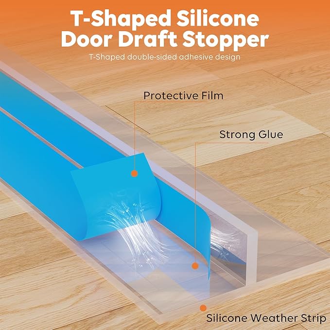 T-Shaped Silicone Door Weather Stripping for Side, 1.97 in x 50 Ft Door Draft Stopper Shower Seal Strip for Door Frame & Windows and Shower Sweep Gaps(Clear)