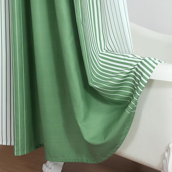 Extra Long Green Shower Curtain, Sage Green and White Gradient Vertical Stripe Waterproof Polyester Shower Curtains for Bathroom, 72x84 Inches